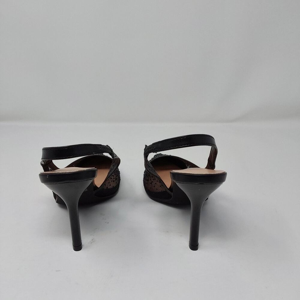 Women’s Black Rhinestone Mesh Slingback Stiletto Heels Pointed Toe Pumps Size 6 - Picture 4 of 16
